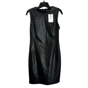 Theory Black Bedford Faux Leather Sheath Career Sleeveless Dress NWT 4